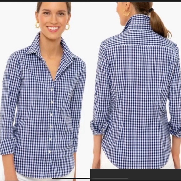 J. Crew Blue and White Gingham Perfect Shirt - Picture 2 of 5